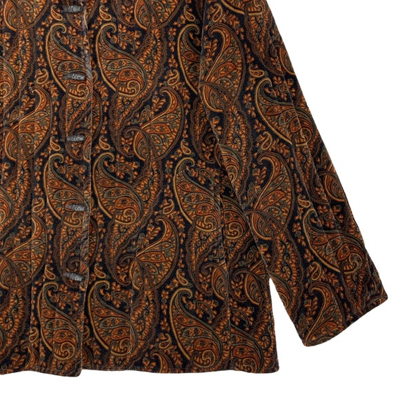 Vintage Paisley Quilted Velvet Like Jacket Coat Toggle Buttons Mandarin Collar - Picture 4 of 16